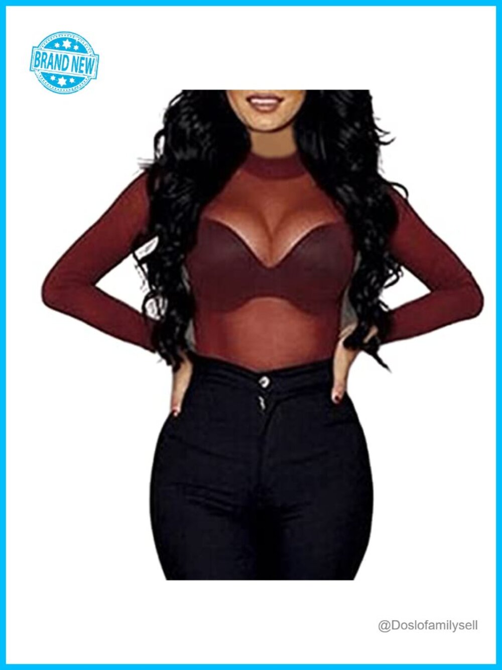 Women's Sheer Mesh Crop Top Long Sleeve Mock Neck See-Through Clubwear Blouse